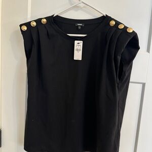 Express Black Top with Gold Button Accents